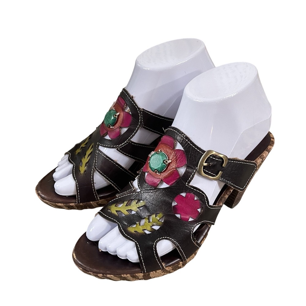 L'attiste Spring Step Nevis EU 37‎ Sandals Wedge Heel Leather Flower Medallion